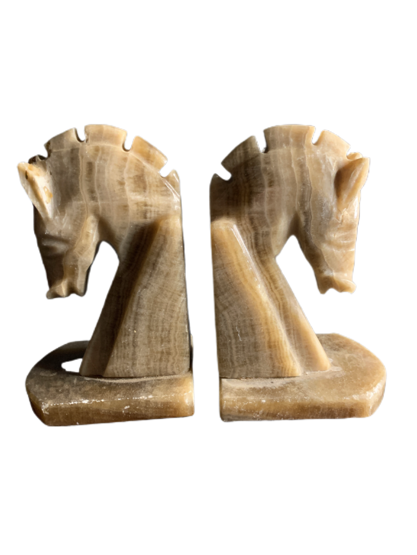 Horse Head Bookends Carved Figure Onyx Natural Stone