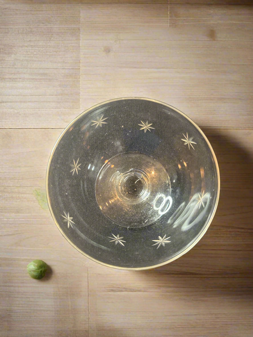 Single Low Sherbet Glass Star Dust Pattern by C G Quartzex Crystal 3 1/8" Tall