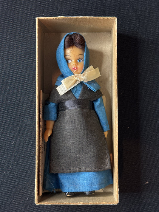 Vintage Amish Doll Blue Girl Made by Standard Doll Company Original Stand and Box