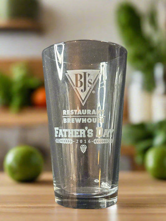 BJ's Brewhouse Father's Day 2016 Pint Clear Glass 5 7/8" Tall