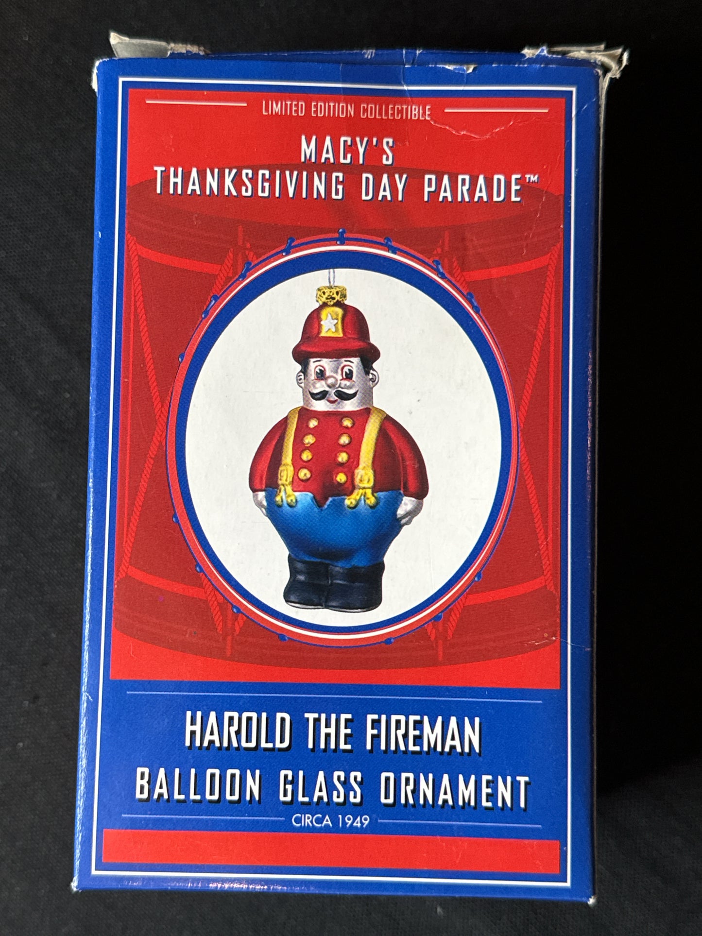 Macy's Thanksgiving Day Parade Harold the Fireman Balloon Glass Ornament New in Box