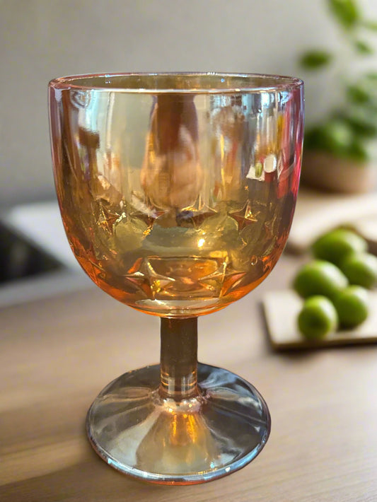 Carnival Glass Indiana Glass Amber Gold Vintage Iridescent Water Goblet 12oz 6" Tall x 4" Wide