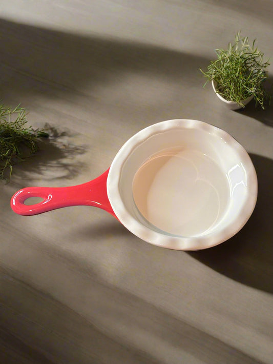 Modern Gourmet Foods Small 5" Quiche Pie Dish Pan Fluted Red White Stoneware