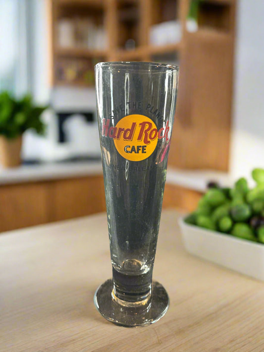 Hard Rock Cafe New Orleans Save the Planet Beer Pint Footed Pilsner Clear Glass 9.5" Tall