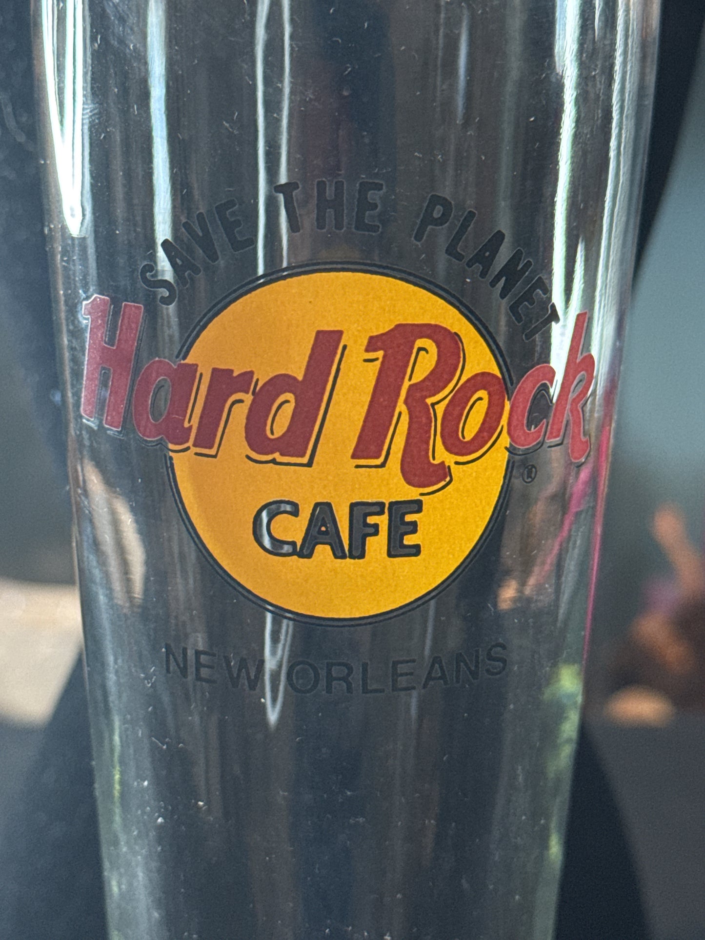 Hard Rock Cafe New Orleans Save the Planet Beer Pint Footed Pilsner Clear Glass 9.5" Tall