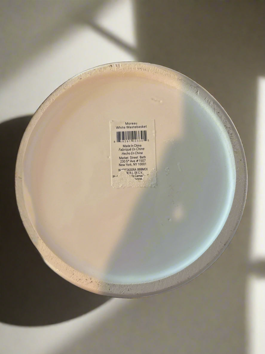 Moreau White Waste Basket Porcelain 10" Tall x 7" Wide at Top