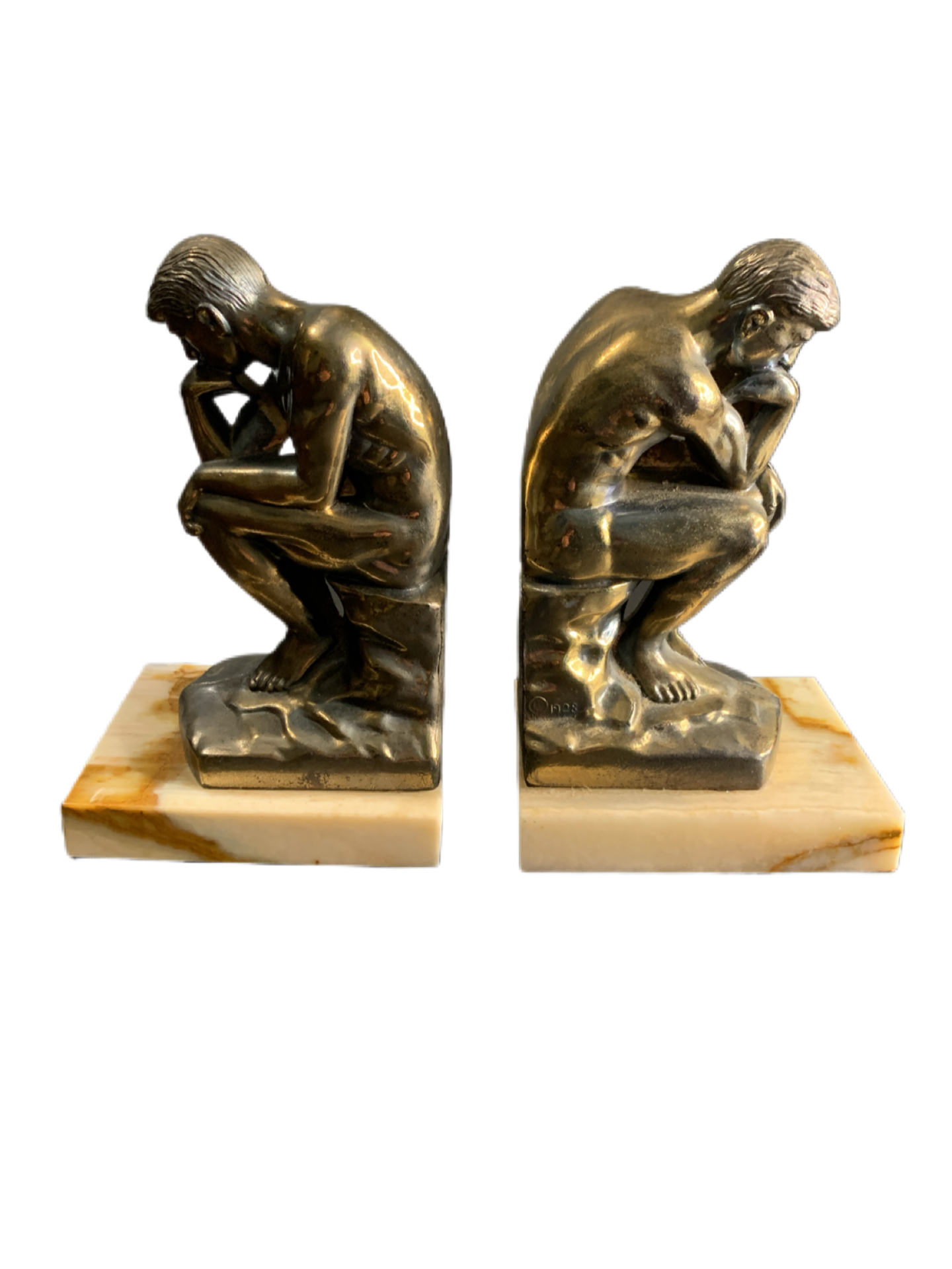 Antique 1928 Bronze Thinking Man Bookends Mint Condition