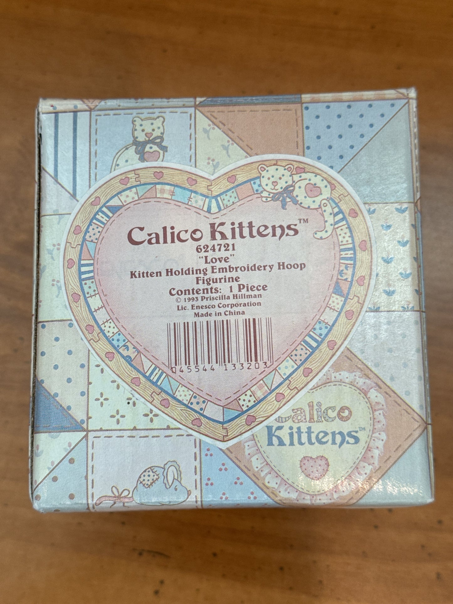 Calico Kittens Figurine Pricilla Hillman 1993 Enesco Gray Green Eye Love Kitten 024721 NIB