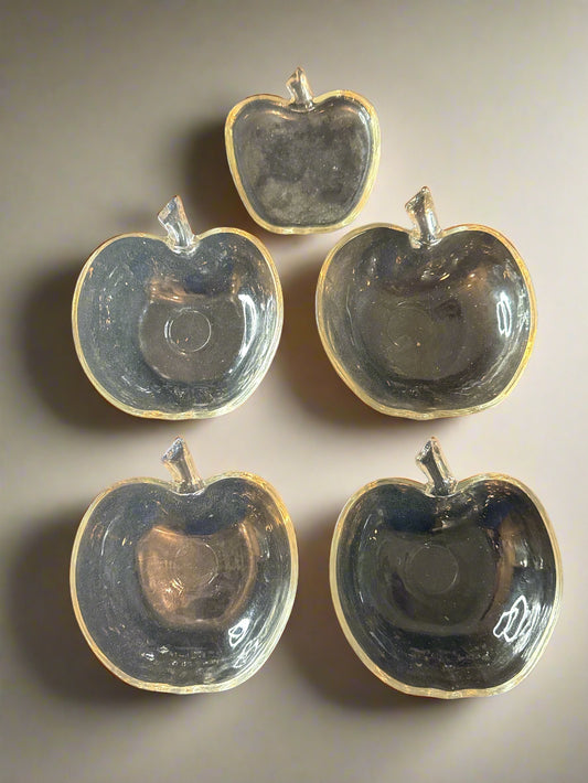 Hazel Atlas Glass 4.75" Wide Apple Dessert Bowls (4) Plus One Smaller Apple Nut Bowl 3.75" Wide