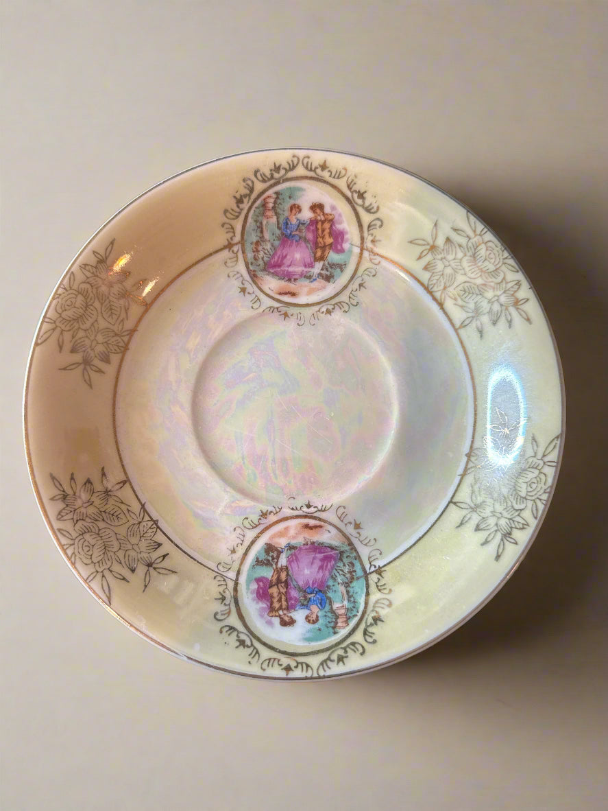 Pair of Vintage Lusterware Saucers - Possible Royal Vienna No Markings Pink & Gold 5 5/8"