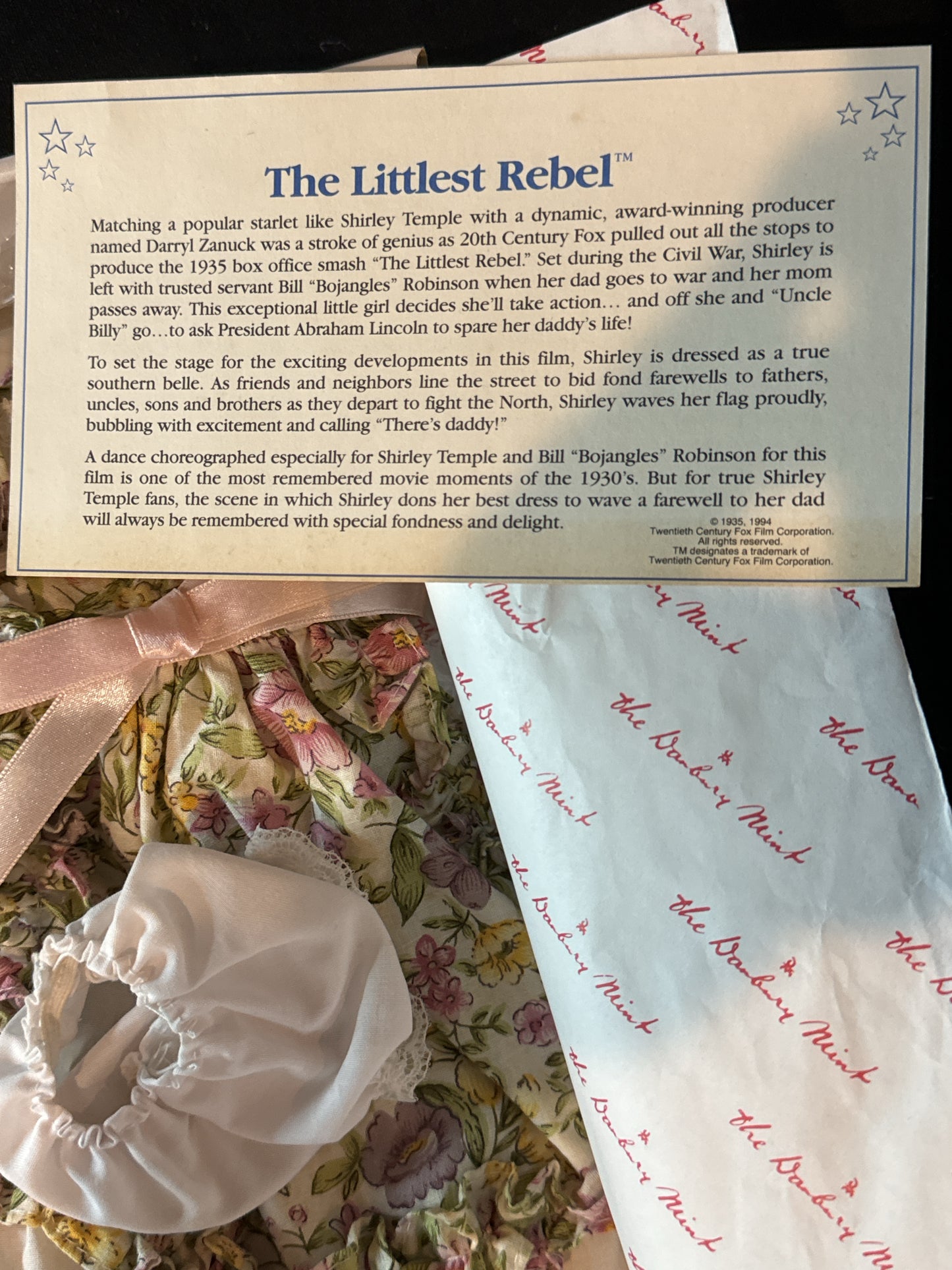 Shirley Temple Doll Clothes The Littlest Rebel w/ Certificate New in Box