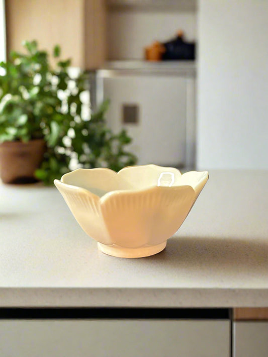 Small White Rice Bowl MCM Lotus Shaped Ceramic Made in Japan 2.5" Wide 1.75" Tall