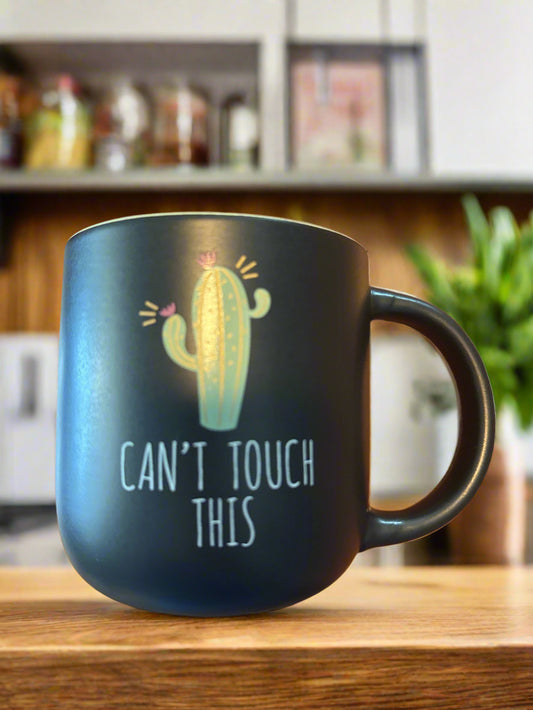 Can't Touch This Cactus Coffee Cup Mug Black w/ Green Interior New