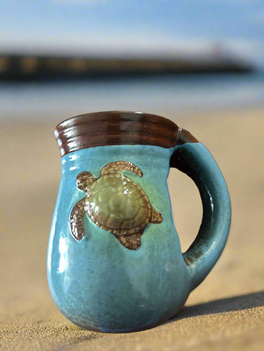 Hand Warmer Stoneware Coffee Cup Mug Cape Shore Beach Sea Turtle Summer Seas 5.25"