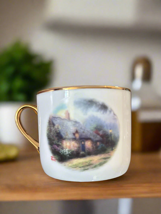 Thomas Kinkade Painter of Light Moonlight Cottage Coffee Cup Mug 3" Tall