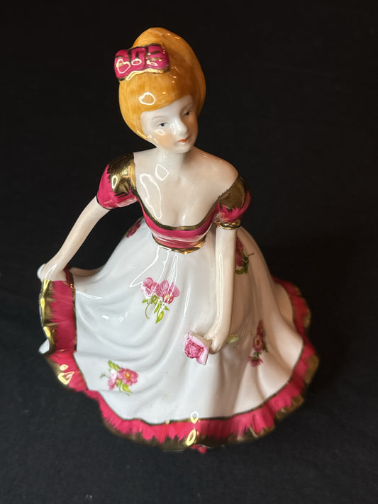 Porcelain Red Rose Lady Colonial Formal Dress Doll Figurine 8" Tall