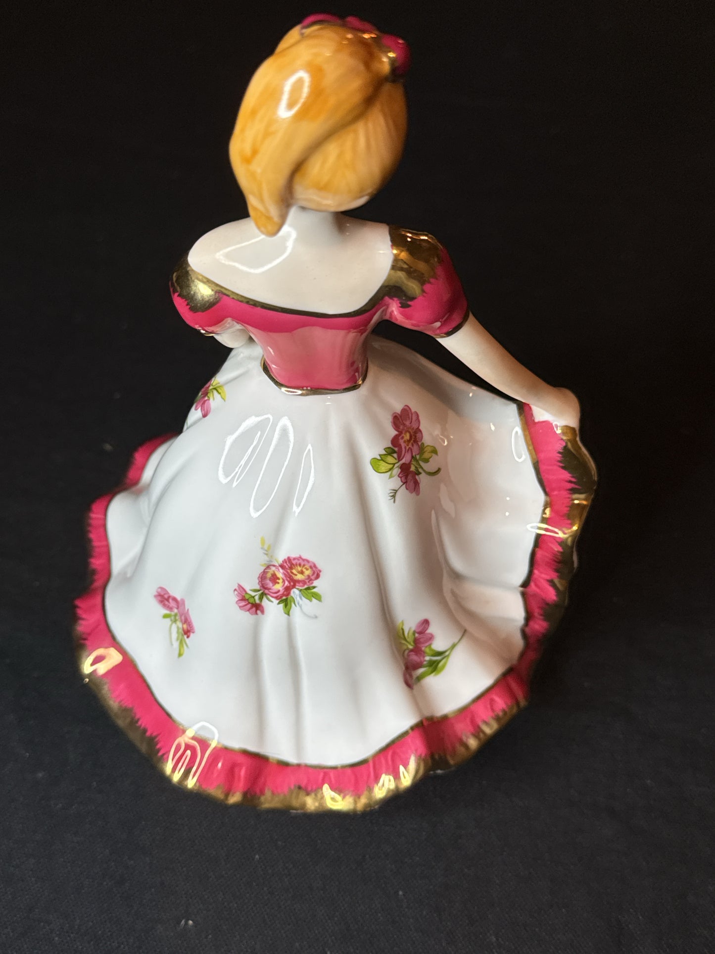 Porcelain Red Rose Lady Colonial Formal Dress Doll Figurine 8" Tall