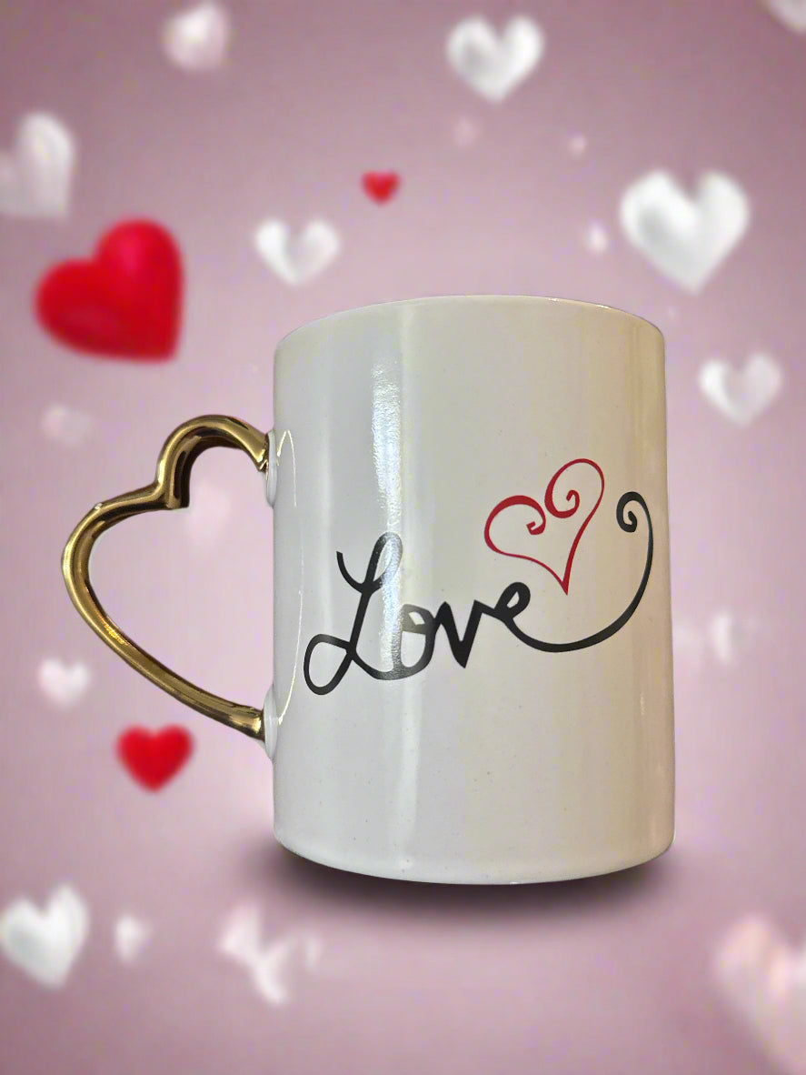 Disney Minnie Mouse Love Heart Hands Coffee Cup Mug Red Interior Gold Heart Handle