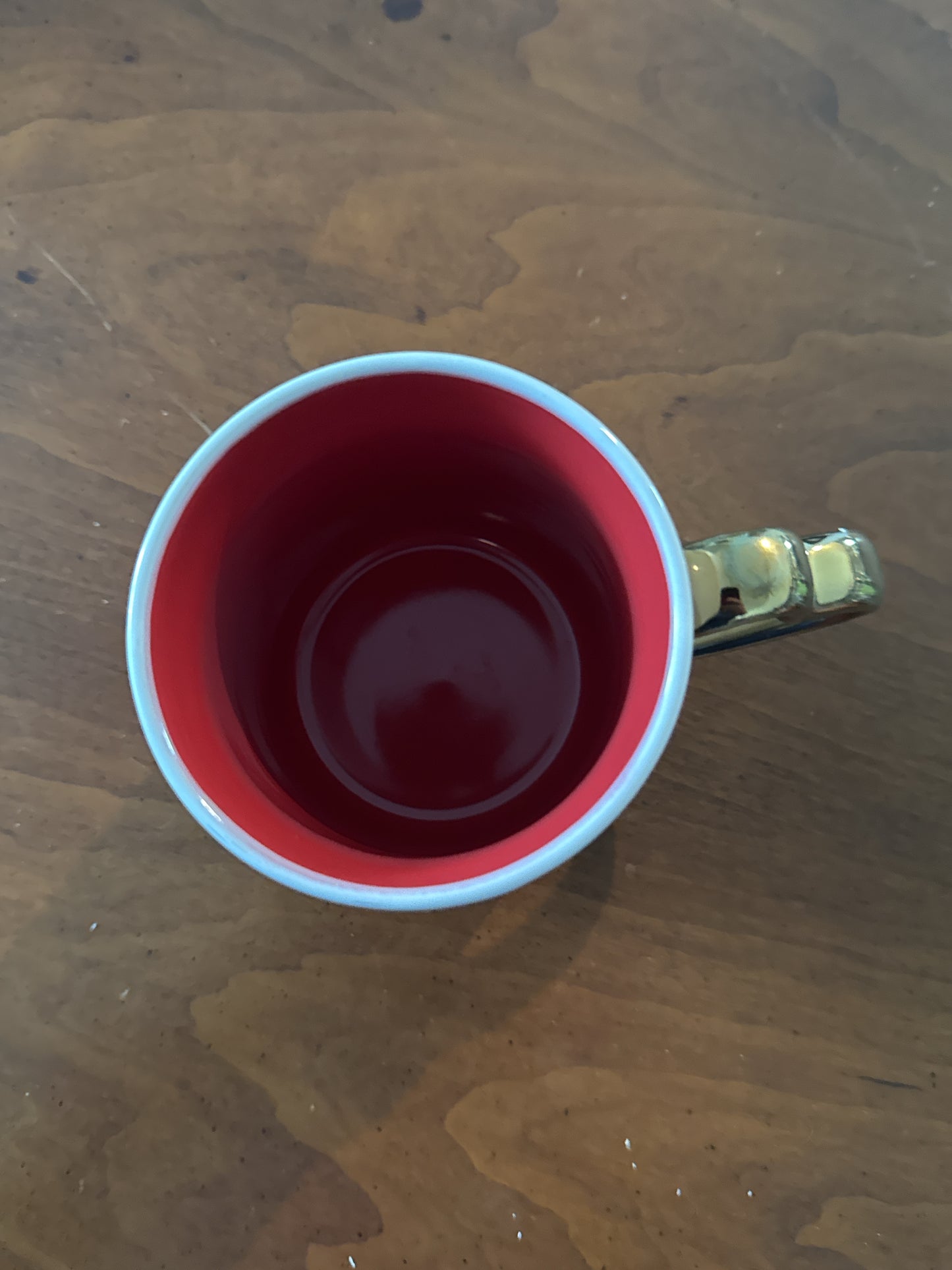 Disney Minnie Mouse Love Heart Hands Coffee Cup Mug Red Interior Gold Heart Handle