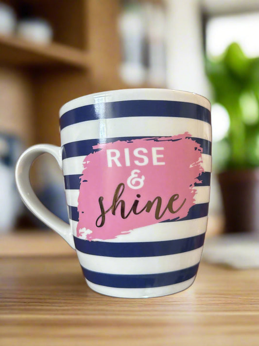 Extra Large Rise & Shine 28oz Coffe Mug Cup Blue & Pink 5 1/8" Tall