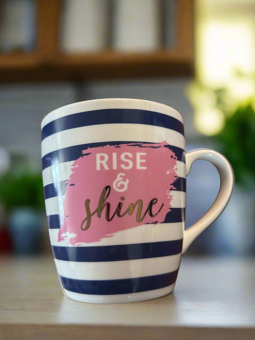 Extra Large Rise & Shine 28oz Coffe Mug Cup Blue & Pink 5 1/8" Tall