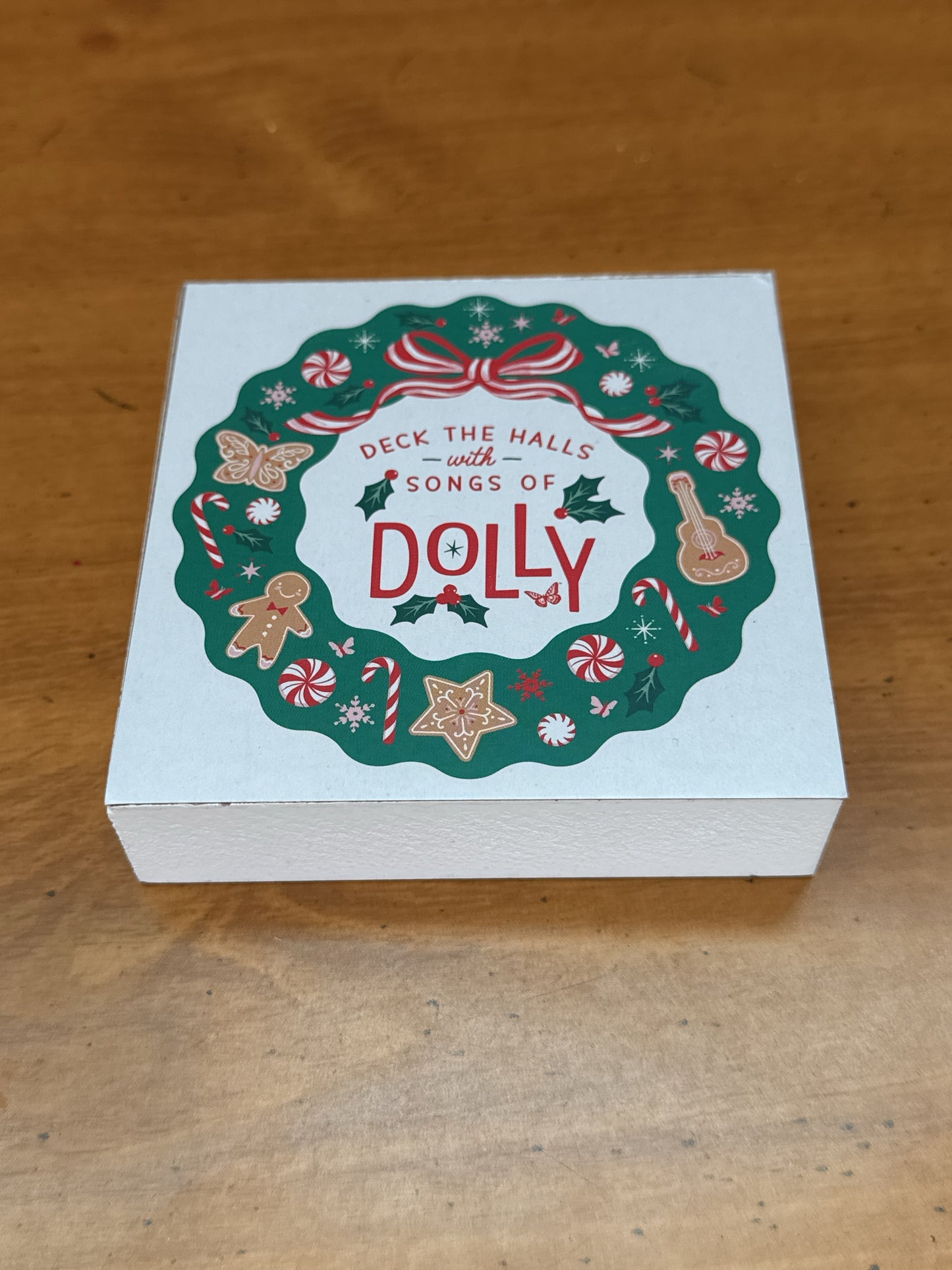 Deck The Halls Songs of Dolly Parton Christmas Themed Wood Block 4" New