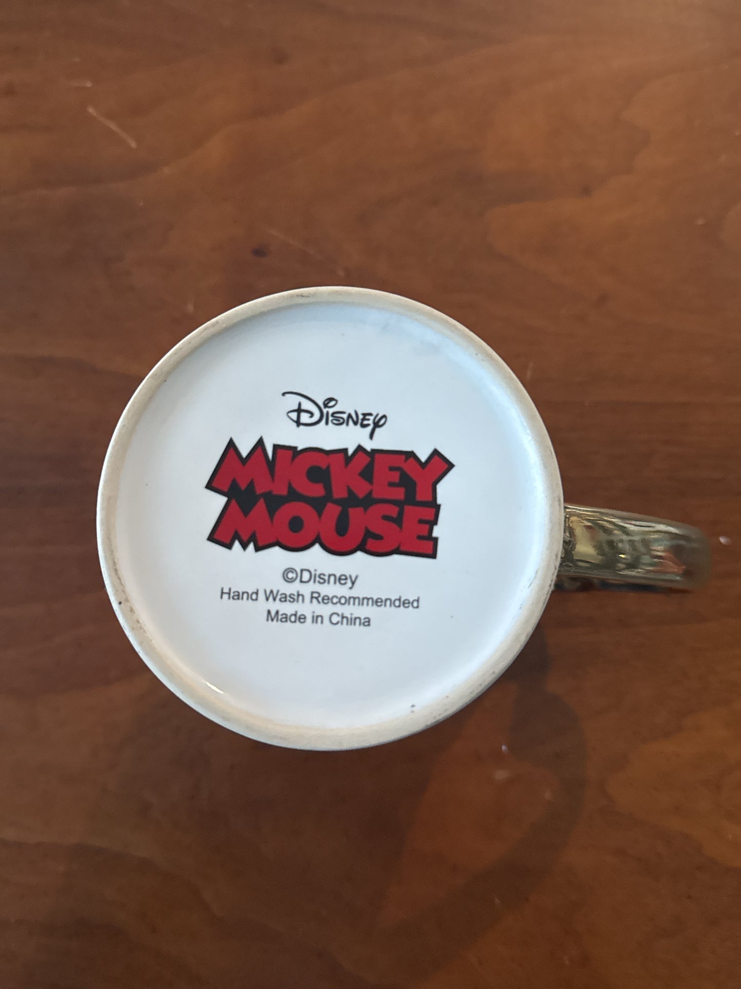 Disney Mickey Mouse Love Heart Hands Coffee Cup Mug Black Interior Gold Heart Handle