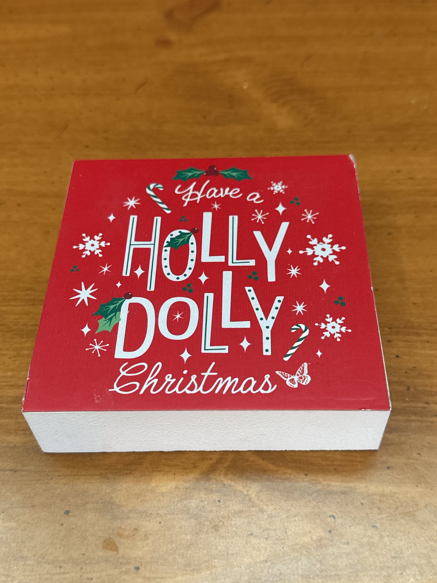 Holly Dolly Christmas Dolly Parton Christmas Themed Wood Block 4" New
