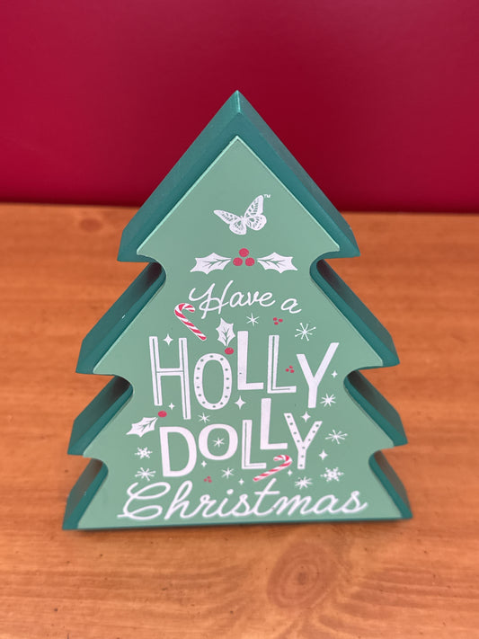 Have a Holly Dolly Christmas Dolly Parton Christmas Themed Tree Wood Block 4" New