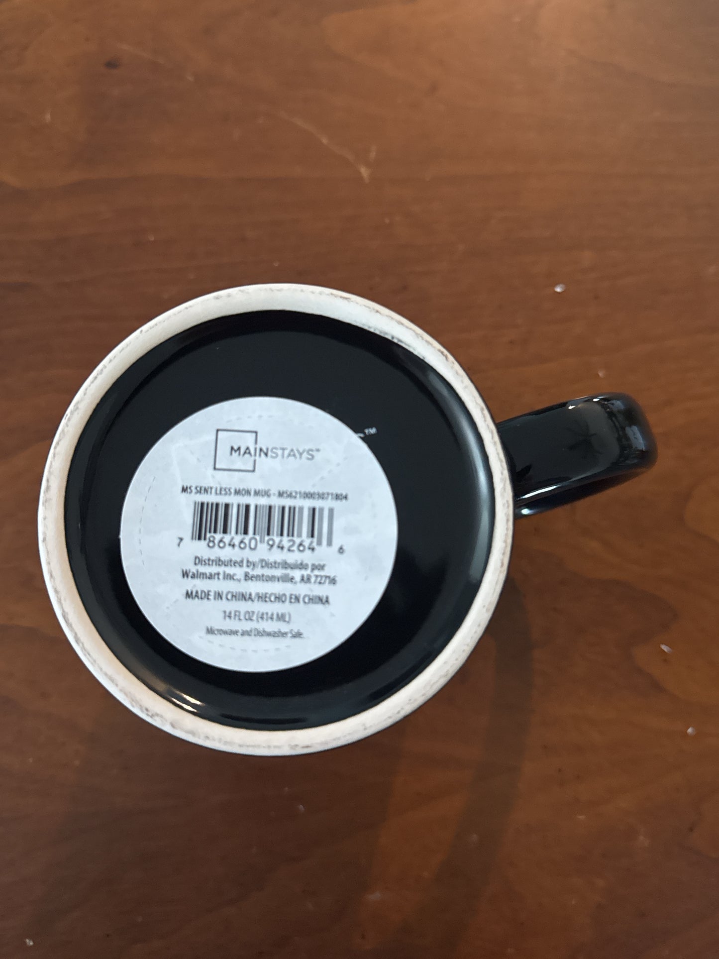 Mainstays "Less Monday More Coffee" Black Coffee Cup Mug 4.25" Tall