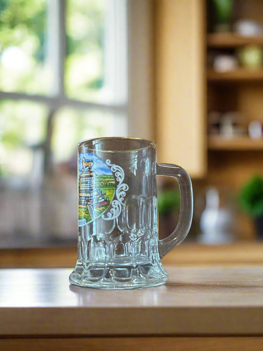 Mini Souvenir Shot Glass Mug Mini Stein Lion's Mound, Battle of Waterloo, Belgium 2 5/8" Tall