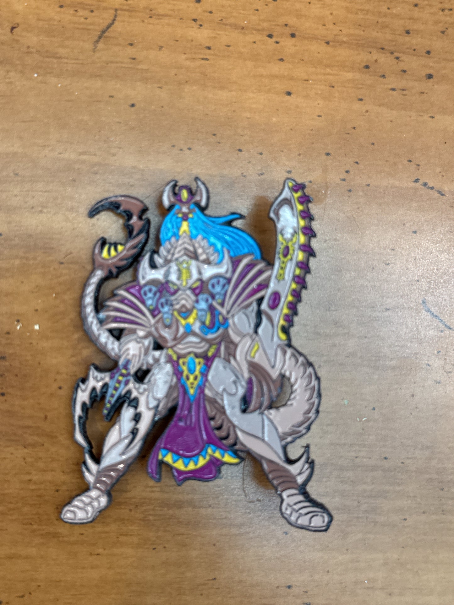 Enamel Pin Warrior Purple/Blue/Gray/Brown Alien Looking Figure Large