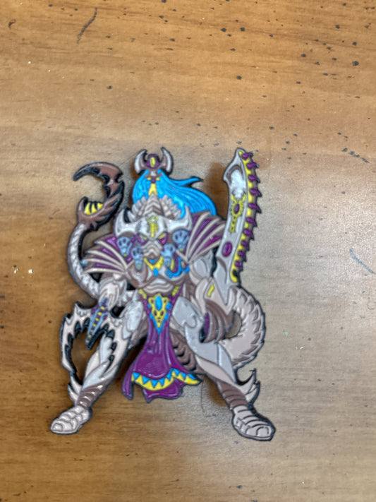 Enamel Pin Warrior Purple/Blue/Gray/Brown Alien Looking Figure Large