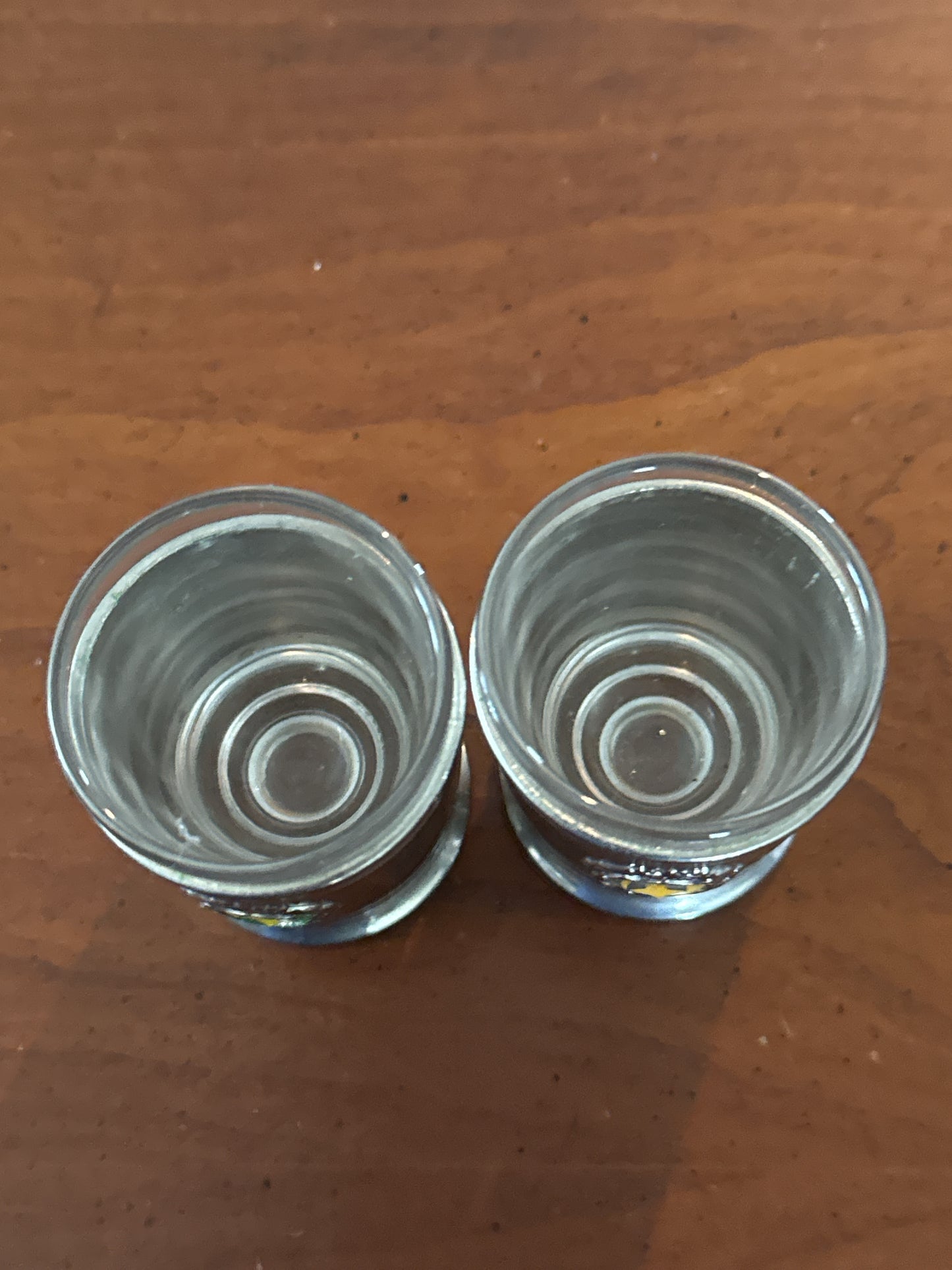 Pair of Landstuhl/Pfalz Crest Pewter Shot Glass with Glass Insert 2 3/8" Tall