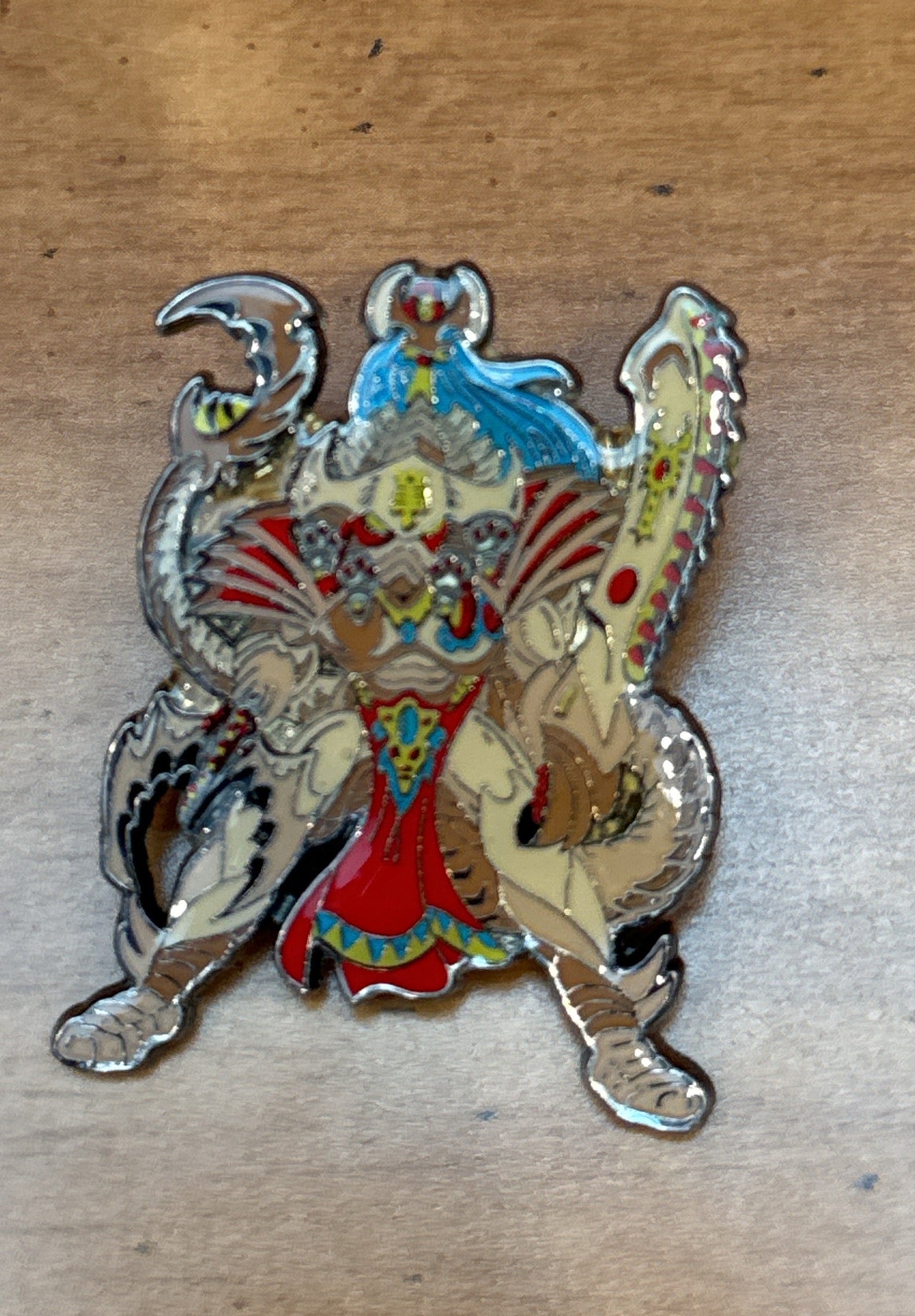 Metal Enamel Pin Warrior Red/Blue/Brown Alien Looking Figure Small