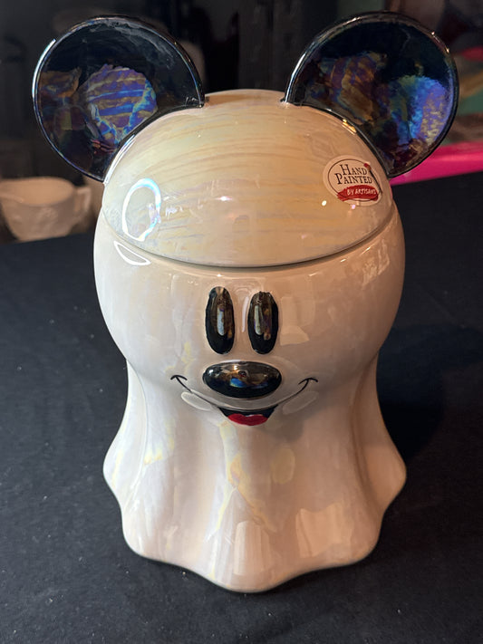 Disney Mickey Mouse Iridescent Halloween Ghost Cookie Jar Canister New Inventory 10" Tall