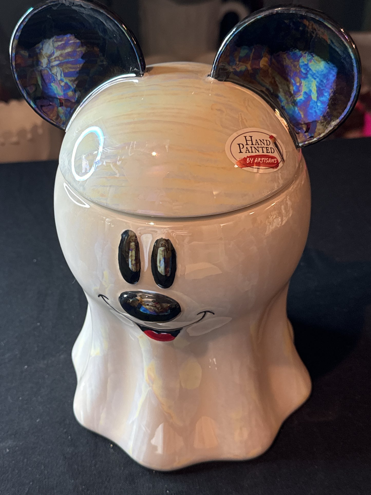 Disney Mickey Mouse Iridescent Halloween Ghost Cookie Jar Canister New Inventory 10" Tall