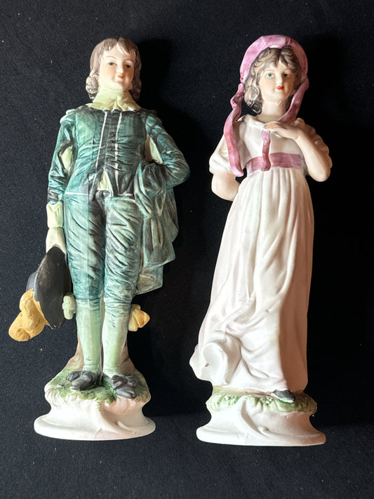 Norleans Little Blue Boy and Pinky Figurines Japan 10" Tall Excellent Condition.