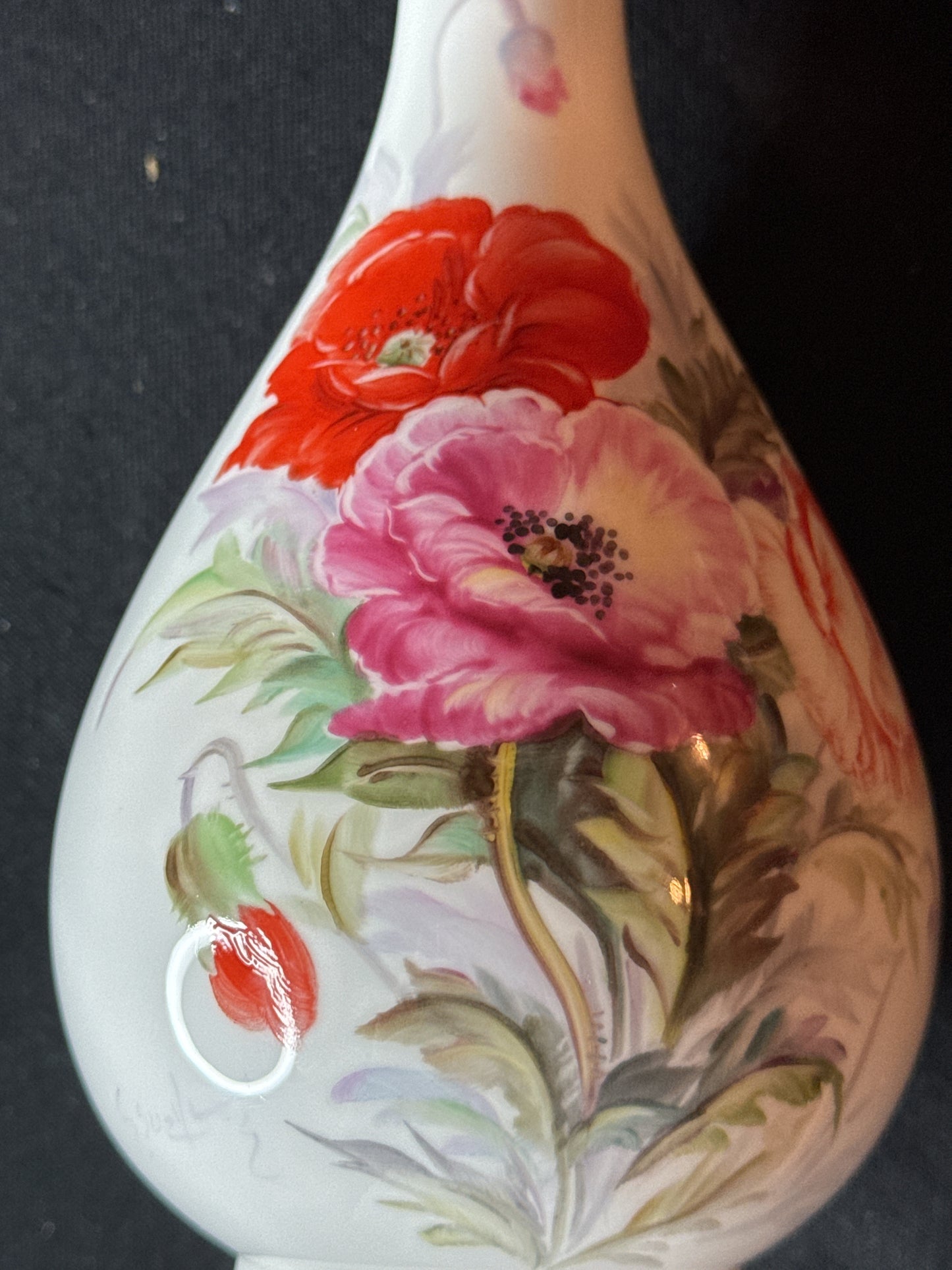 Noritake Nippon Bone China Vase Red and Pink Flowers Gold Trim 7" Tall Signed