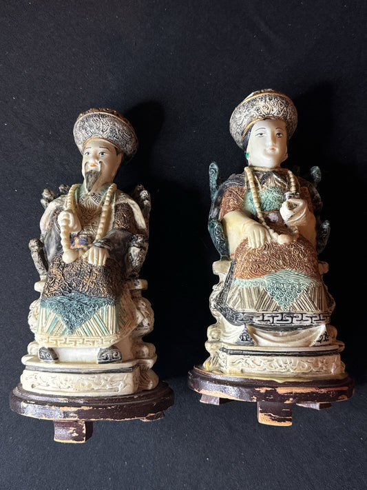 Vintage Chinese Emperor & Empress Resin Statues Figurines Made in Taiwan