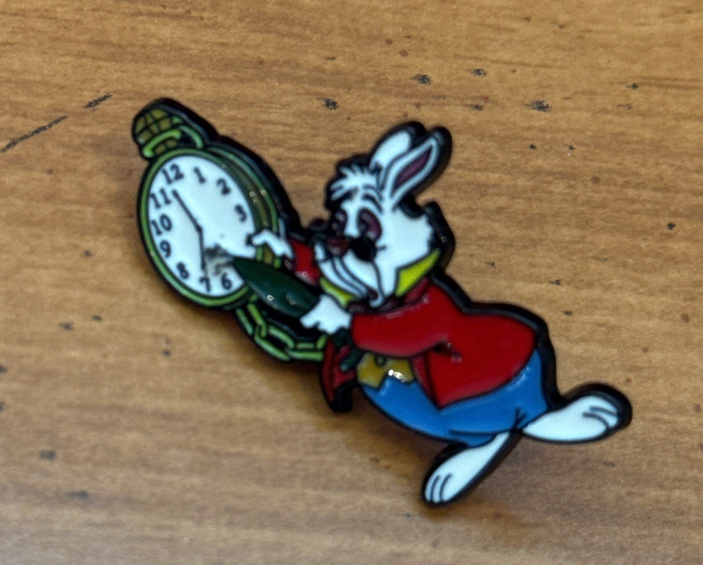 White Rabbit Character From Alice in Wonderland Disney Holding Clock Metal Enamel Pin Small