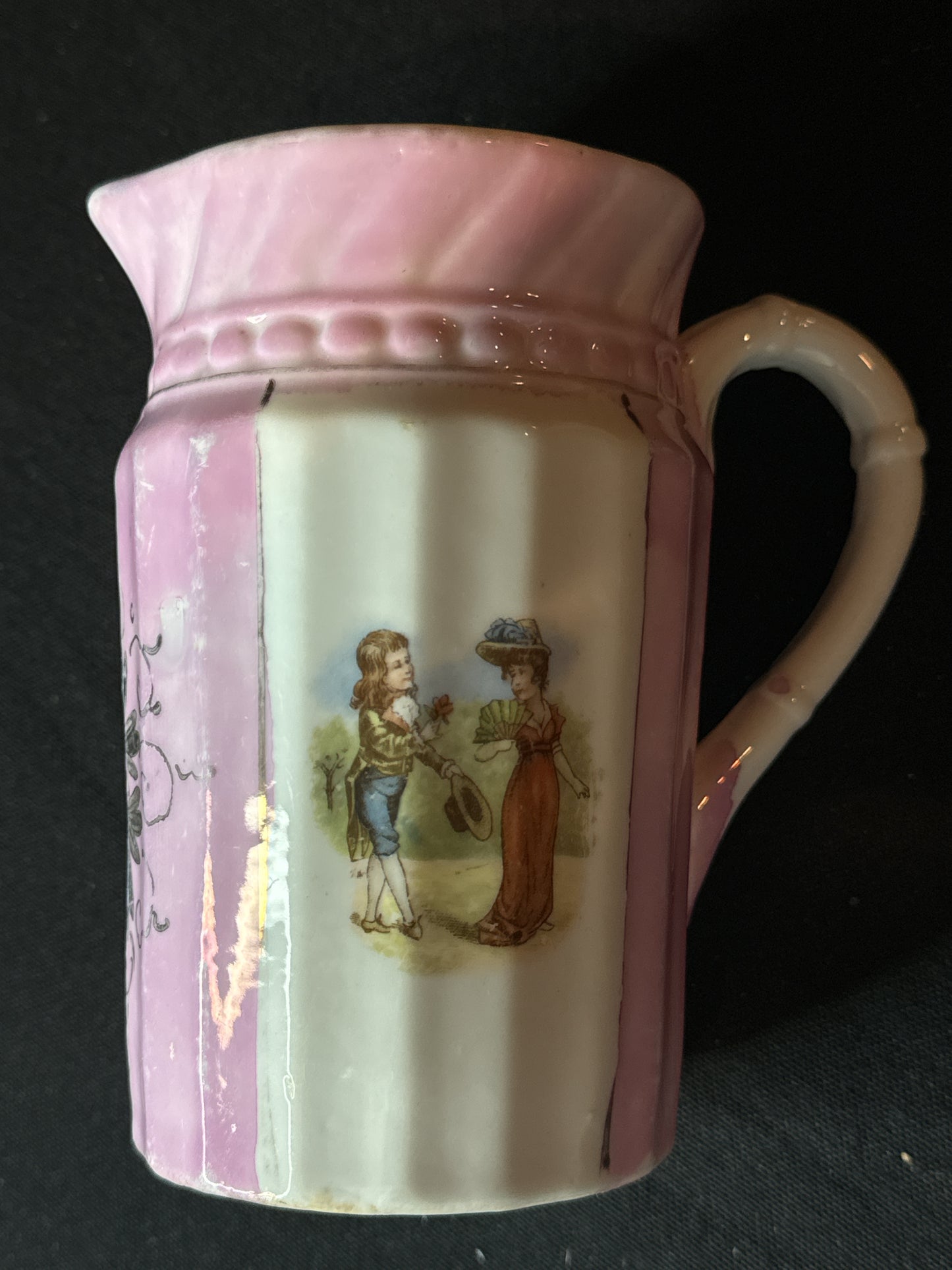 Vintage Pair of Lovers Pink and White Creamer Made in Germany "R" Mark on Bottom 5.25"