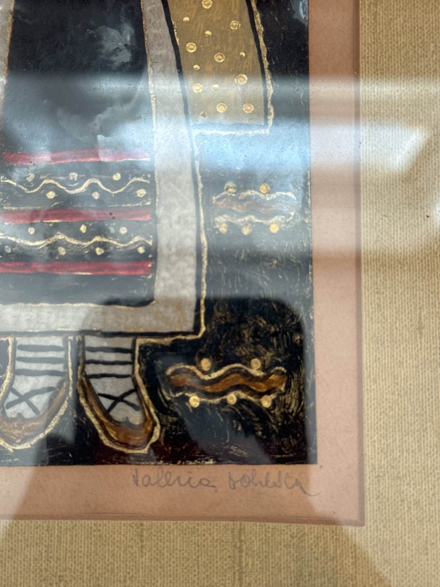 Two Pictures Framed by Valerie Bohlesca? (spelling) Slovik Folk Art Women
