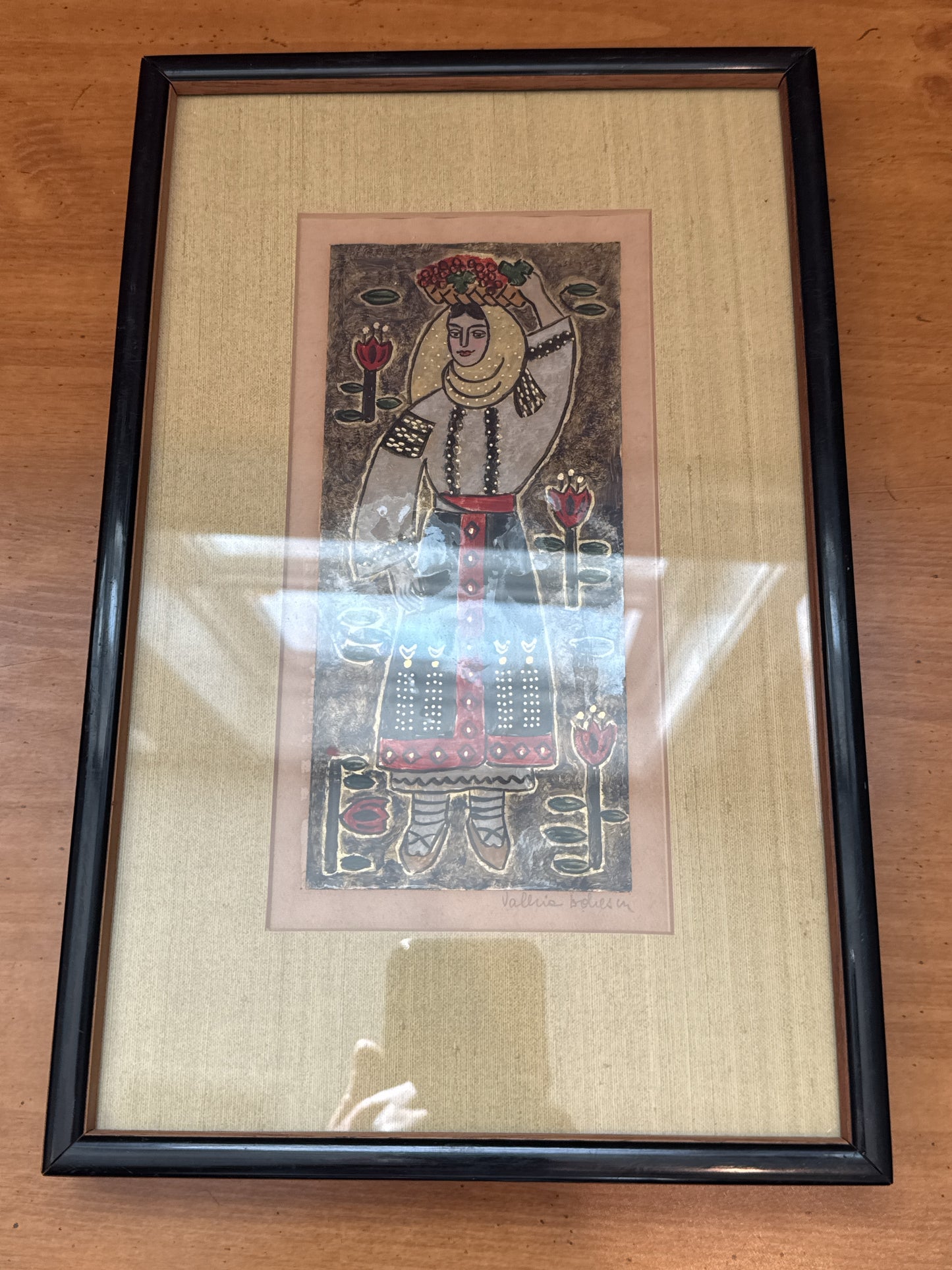 Two Pictures Framed by Valerie Bohlesca? (spelling) Slovik Folk Art Women