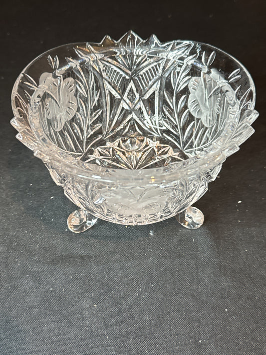 Vintage Cut Glass Lead Crystal Bowl 3 Footed Dish 6" Wide x 4" Tall