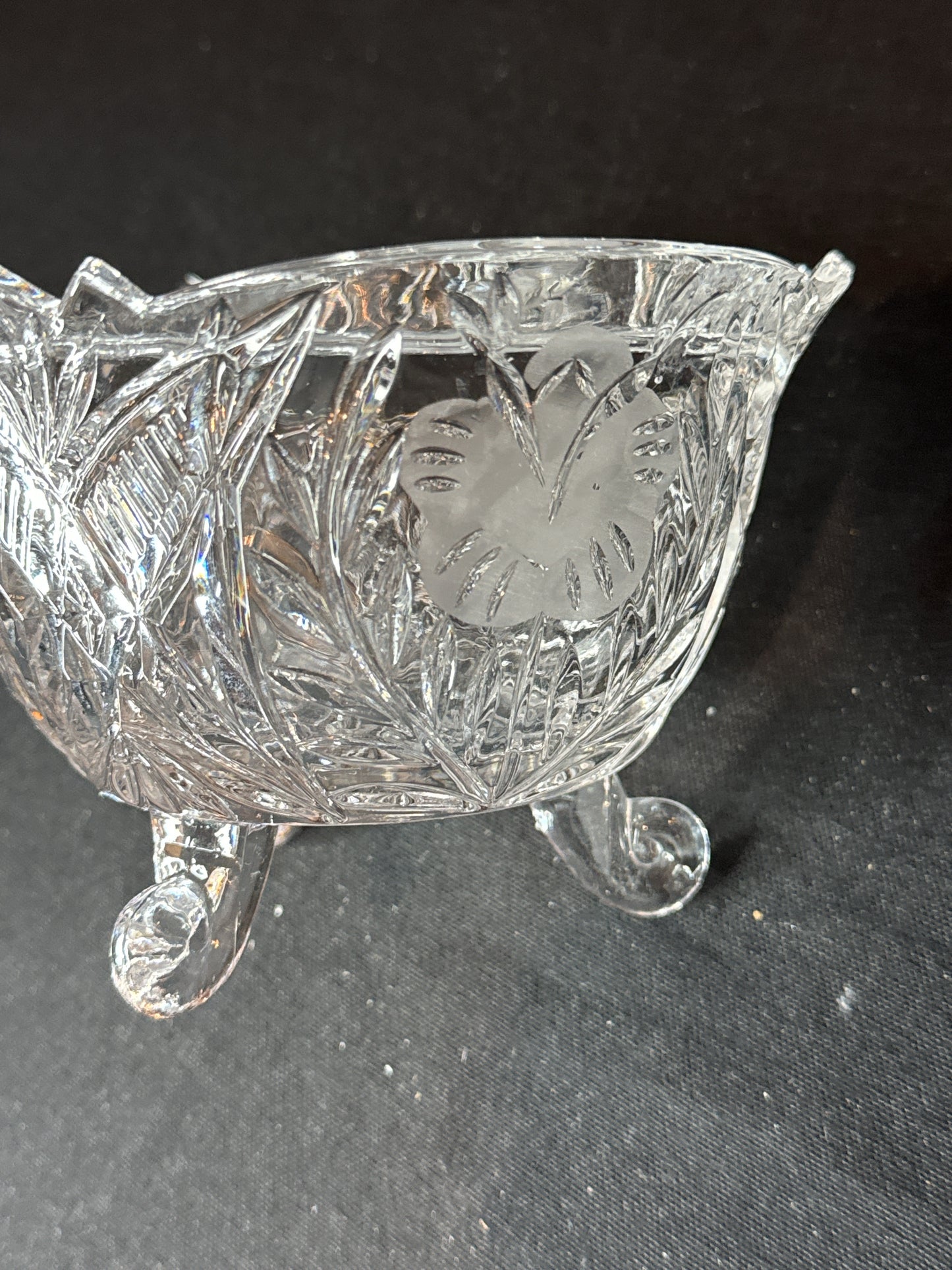 Vintage Cut Glass Lead Crystal Bowl 3 Footed Dish 6" Wide x 4" Tall