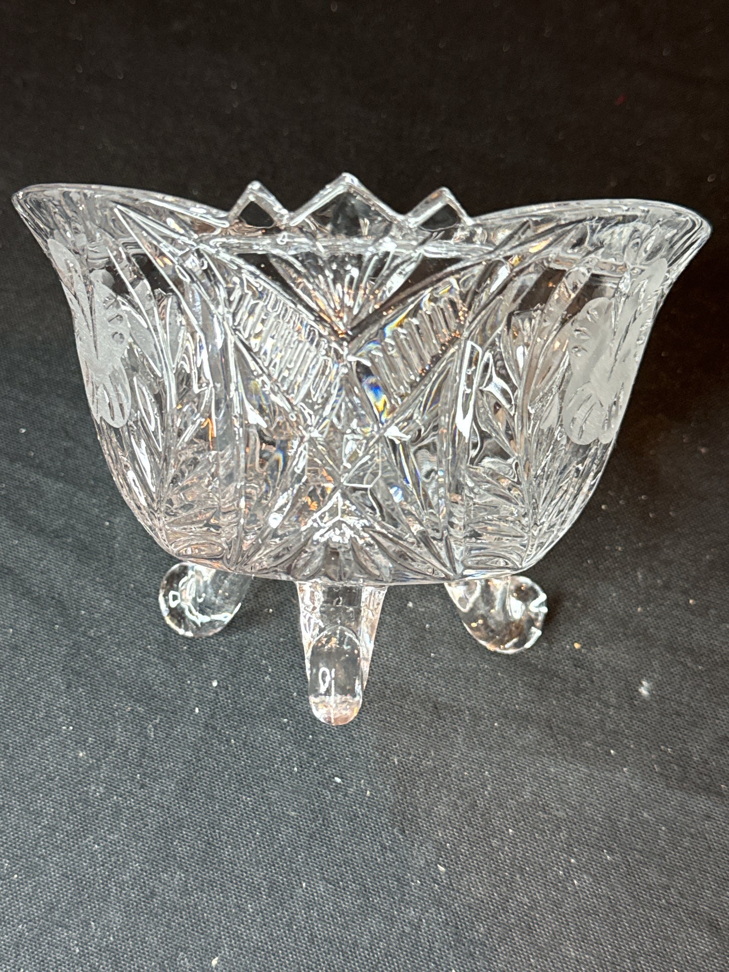 Vintage Cut Glass Lead Crystal Bowl 3 Footed Dish 6" Wide x 4" Tall