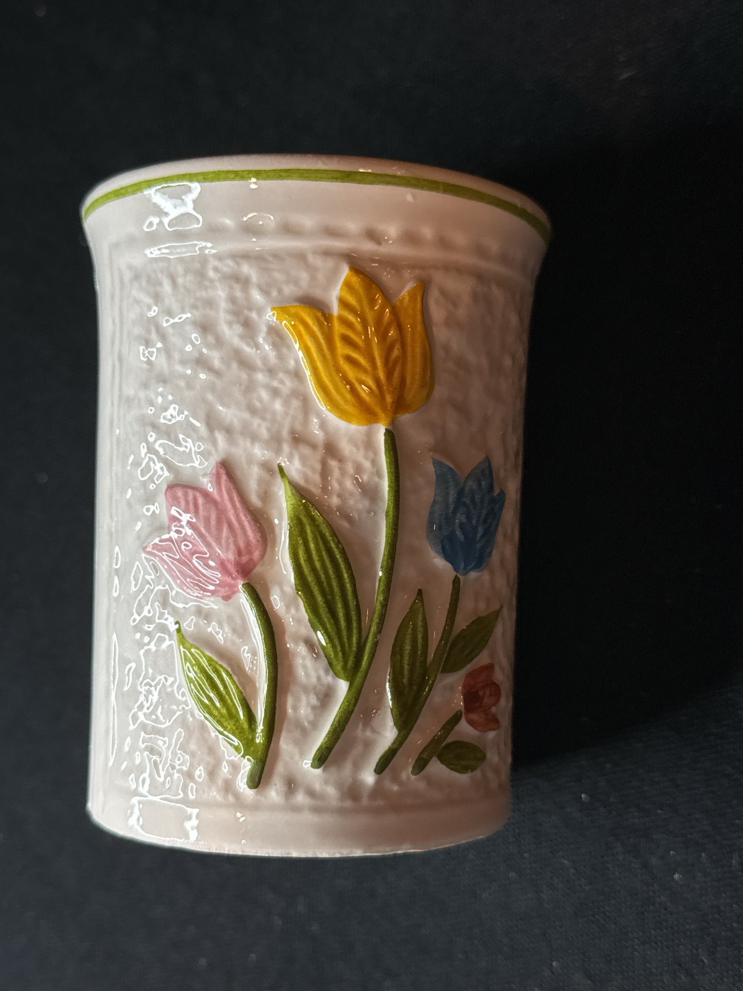 Vintage White Floral I W Rice & Co. Bathroom Cup 3.5" Tall