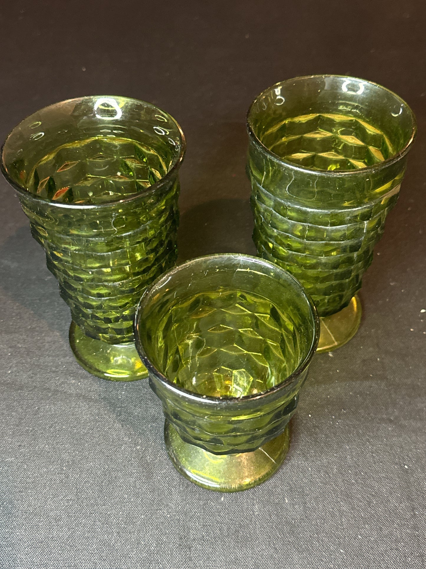 3 Piece Colony Whitehall Green Cube (2) Iced Tea 6" and (1) Juice Glass 4.25"