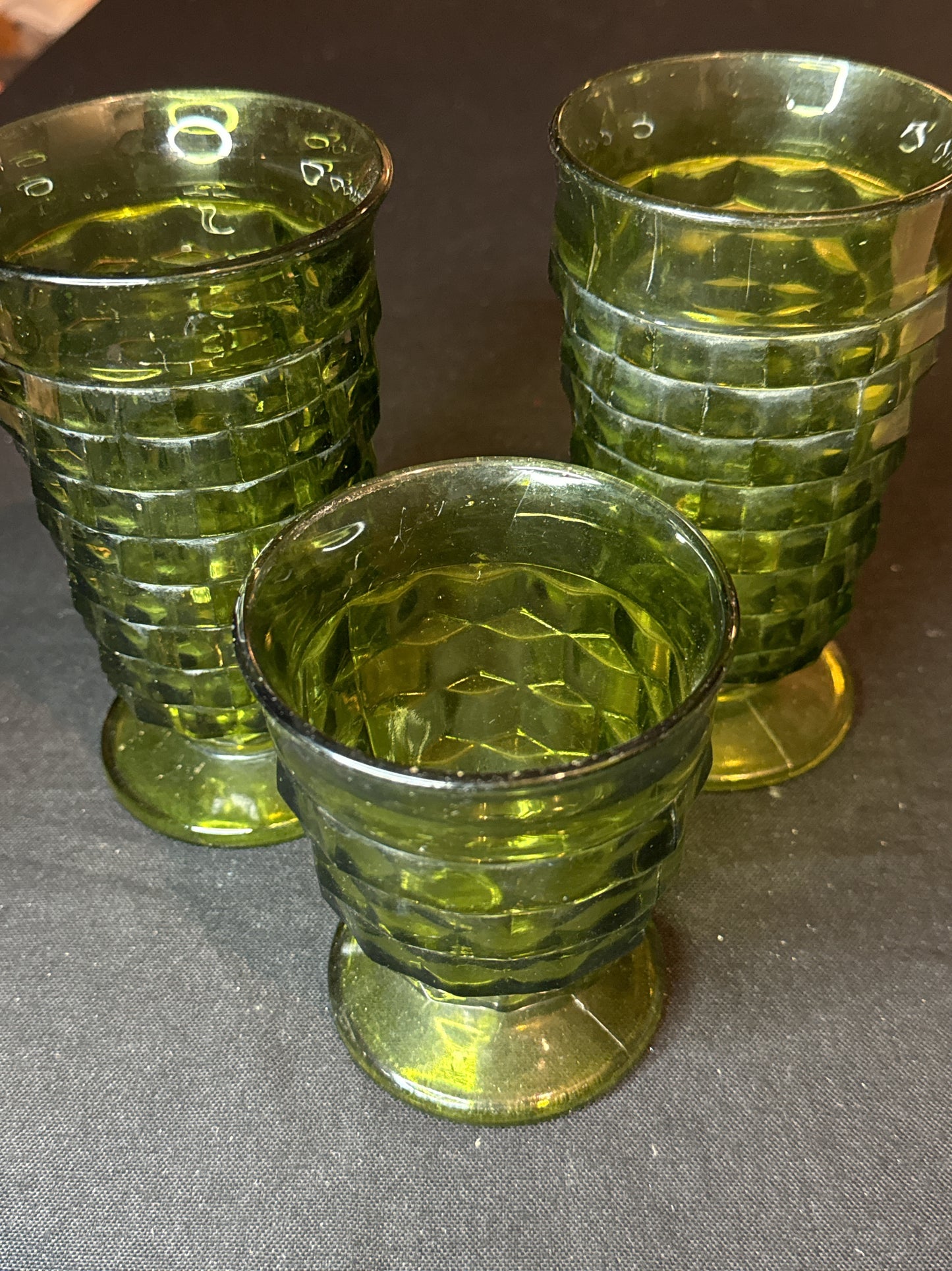 3 Piece Colony Whitehall Green Cube (2) Iced Tea 6" and (1) Juice Glass 4.25"